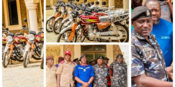 Council Boss, Pirfa Tyem Boosts Security in Langtang North, Empowers Police, NSCDC, NDLEA with 15 Bikes