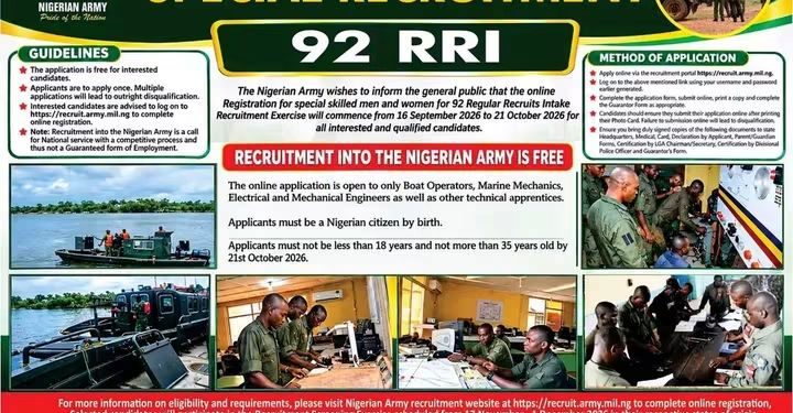 Nigerian Army Opens Special Recruitment For Skilled Applicants: APPLY NOW